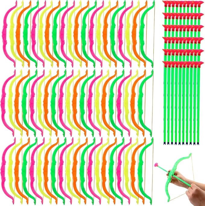 60 Pack Kids Bow and Arrow Sets Mini Bow and Toy Arrow Small Archery Bow Shooter for Kids Sports