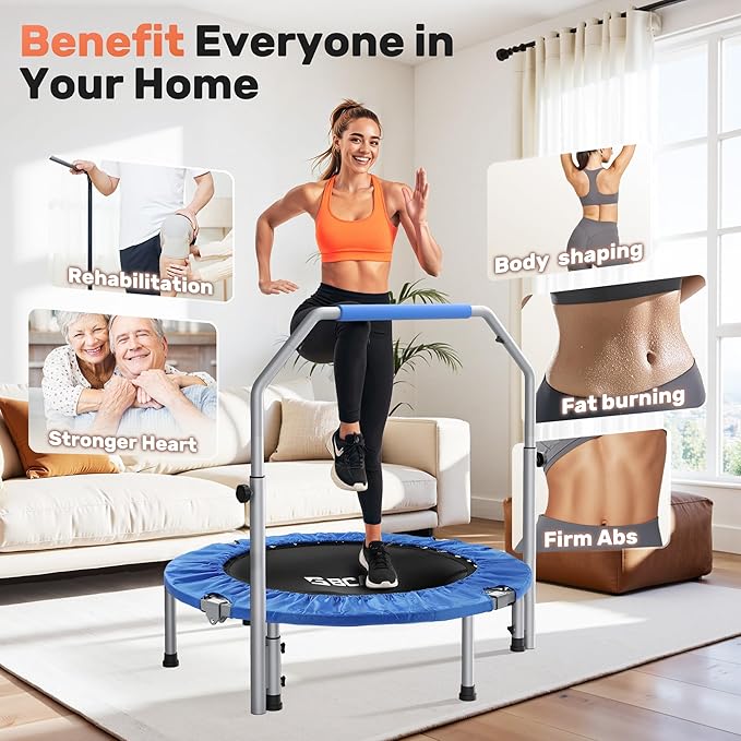 BCAN 40/48" Foldable Mini Trampoline Max Load 330lbs/440lbs, Fitness Rebounder with Adjustable Foam