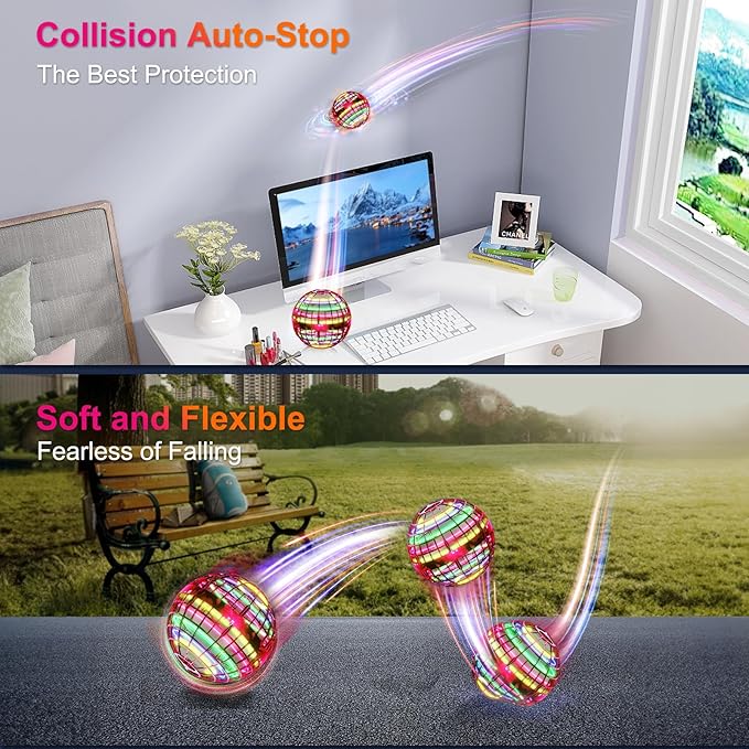 Flying Orb Ball (Red, 2025 Upgraded) with Dazzling Lights, Magic Hover Spinner, Cool Boomerang