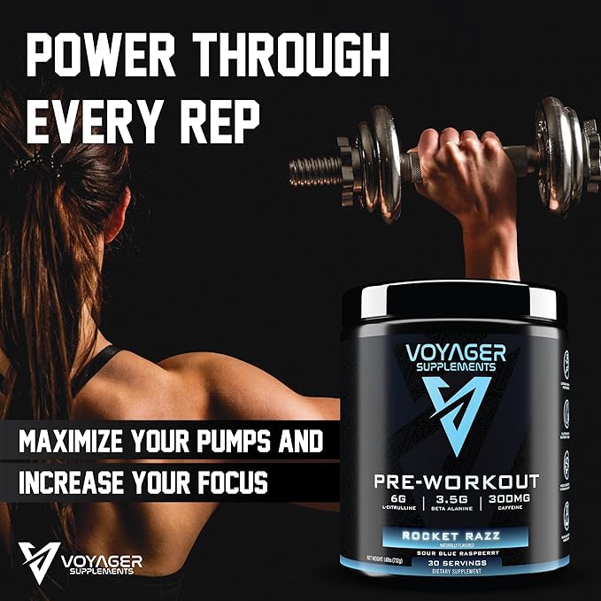 Voyager Pre-Workout Rocket Razz ??Creatine-Free Powder w/L-Citrulline, Beta-Alanine, Caffeine