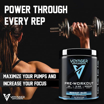 Voyager Pre-Workout Rocket Razz ??Creatine-Free Powder w/L-Citrulline, Beta-Alanine, Caffeine