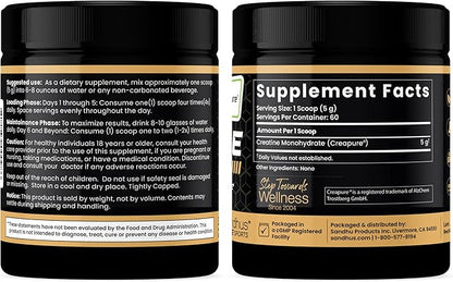 Sandhu's Creapure German Creatine Monohydrate Powder Supplements for Men & Women, Unflavored, 60