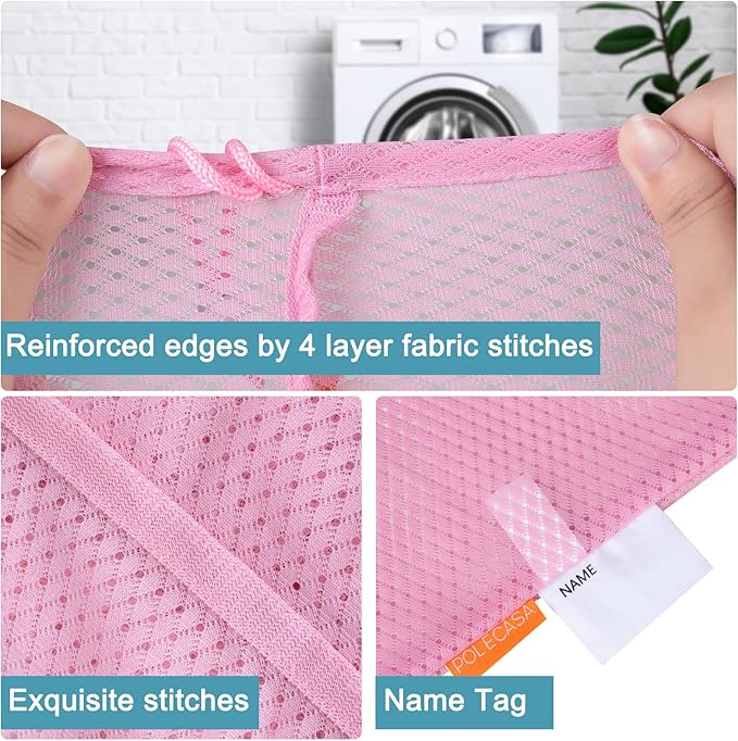 Polecasa Heavy Duty Large Mesh Laundry Bags with ID Tag and Locking Drawstring Closure - 2 Pack, 24