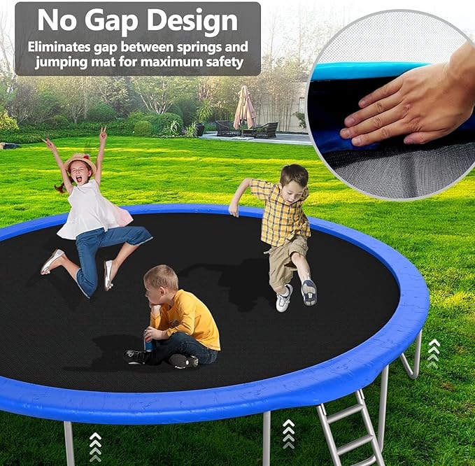 Upgraded 10/12/14/15/16FT Trampoline Outdoor, Large Kids Trampoline with Light, Stakes, Sprinkler