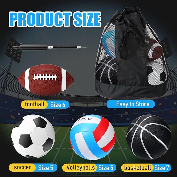 Jerify 4 Pcs Sport Balls Set Official Size Athletic Balls Include Soccer, Football, Basketball