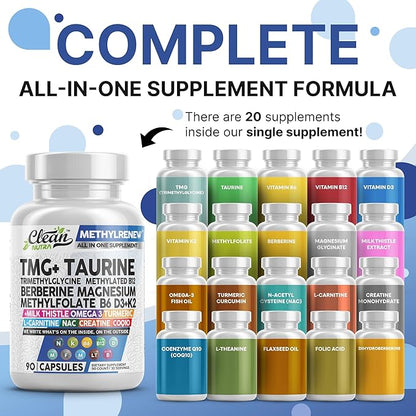 Clean Nutra TMG Supplements 1000mg | Methylated Multivitamin for Women Men | Taurine B6 Vitamins