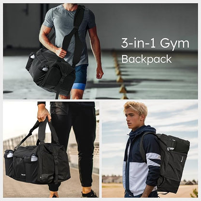 Gym Bag for Men with 2 Upgraded Bottle Holders Convertible Duffle Bag and Gym Backpack Waterproof