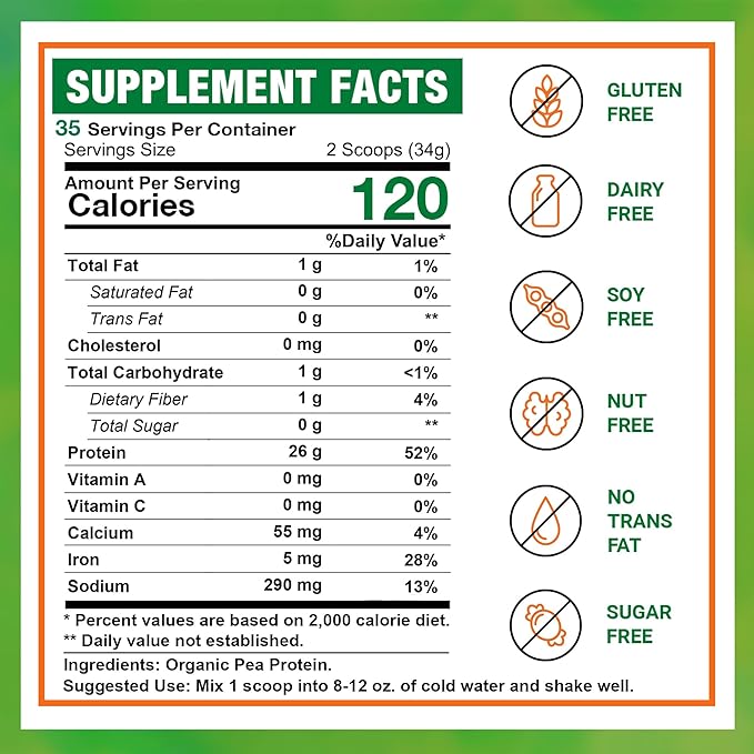 Zammex Organic Pea Protein Powder, 26g Proteins Per Serving,Plant Based 100% Vegan Canada Pea