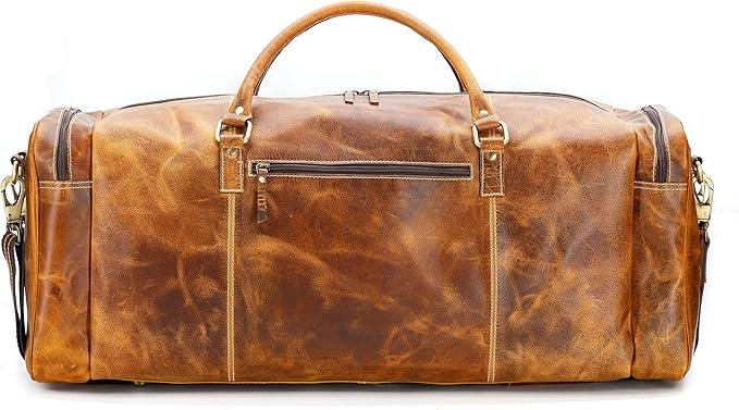 KomalC 24 inch Duffel Bag Travel Sports Overnight Weekend Leather Duffle Bag for Gym Sports Cabin