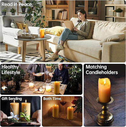 Natural Beeswax Candles 4 Packs, Beeswax Pillar Candles with 140 Hours Burn Time, Organic Emergency