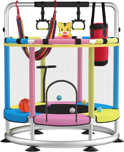 Trampoline for Kids, Adjustable Baby Toddler Trampoline with Basketball Hoop, Round Bottom Indoor