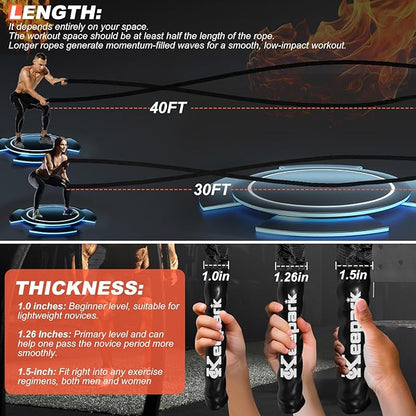 Battle Ropes for Home Gym, Exercise Rope 1.26/1.5inch, 30 40FT Heavy Battle Rope Weighted Battle