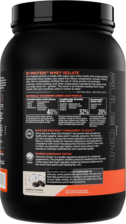 Rule 1 R1 Protein Whey Isolate - with 25g Protein & 6g BCAA Exclusively from Isolated & Hydrolyzed