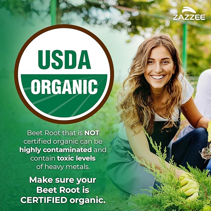 Zazzee USDA Organic Beet Root 8000 mg Strength 20:1 Extract, 120 Vegan Quick Release Capsules