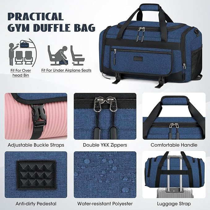 IGOLUMON Gym Bag for Men 40L Sports Duffel Bags Gym Duffle Bag Women with Shoe Compartment & Wet