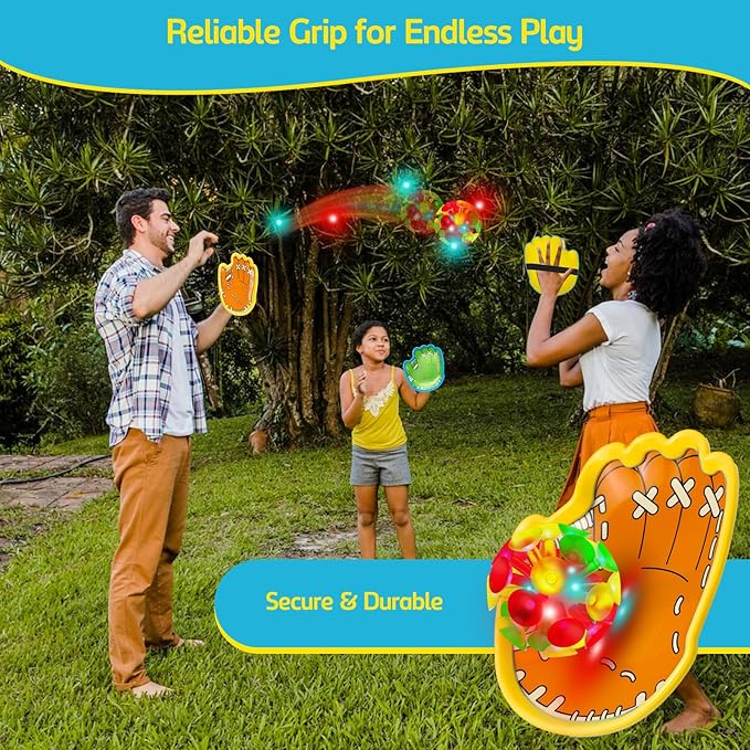 punkdog LED Toss and Catch Ball Game Set - 1 LED and 1 Regular Suction Cup Ball with 2 Easy-Grip