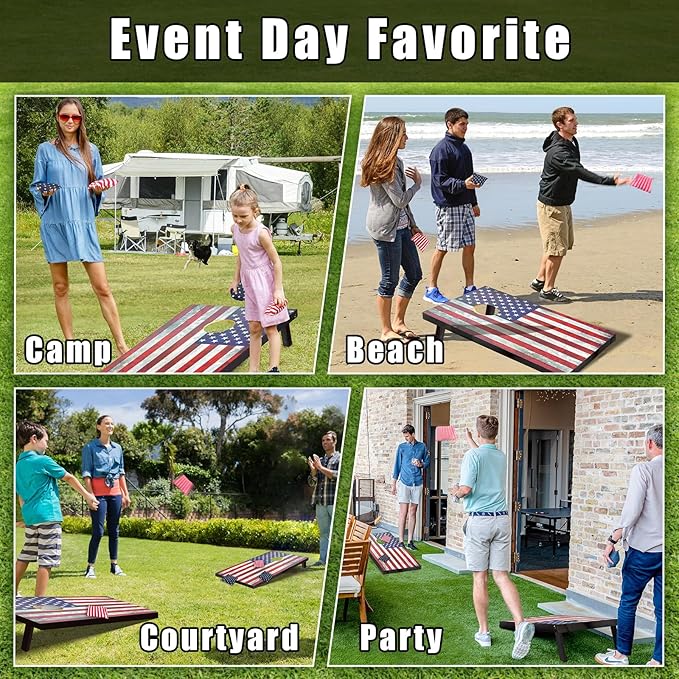 Cornhole Board Set with Carrying Bags & 8 Bean Bags Corn Hole Boards Bean Toss Game for Adults