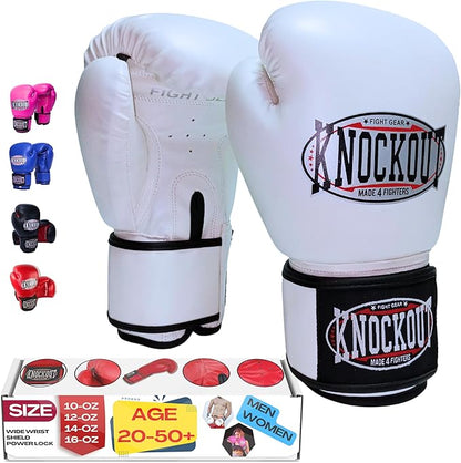 Knockout Gel Boxing Gloves for Men Women - Pro Training Sparring, Maya Hide Leather Muay Thai MMA