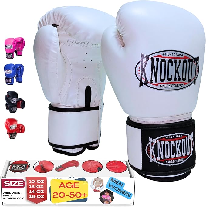 Knockout Gel Boxing Gloves for Men Women - Pro Training Sparring, Maya Hide Leather Muay Thai MMA