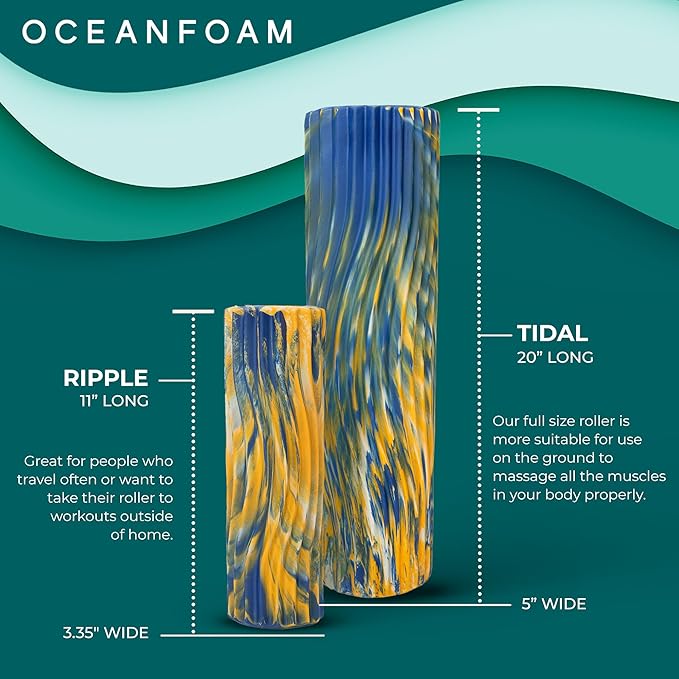 Oceanfoam Tidal Roller - Royal, Gold & Natural Marbled - Muscle Massage Foam Roller for Back Pain &