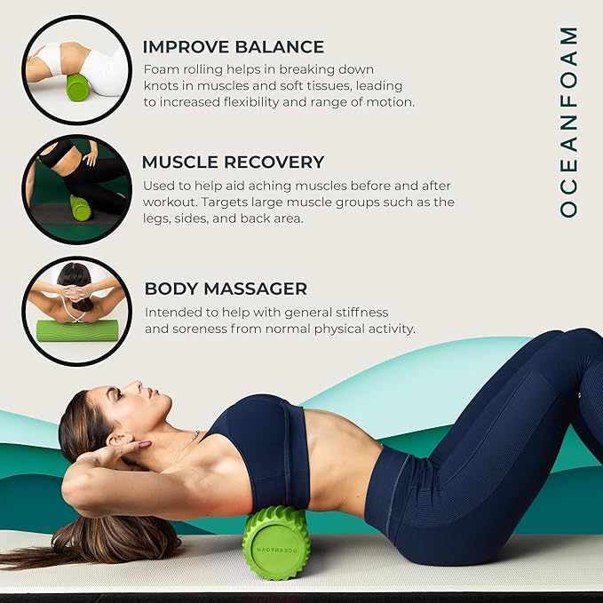 Oceanfoam Tidal Roller - Algae Green - Muscle Massage Foam Roller for Back Pain & Stretching - Firm