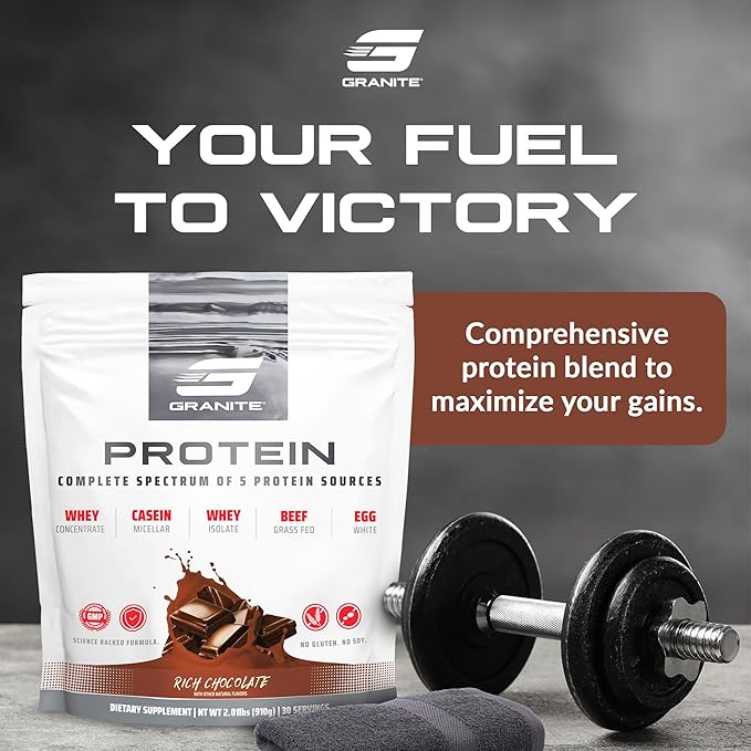 Granite Nutrition Protein Powder - Premium 5-Source Blend (Whey, Casein, Egg, Grass-Fed Beef) for