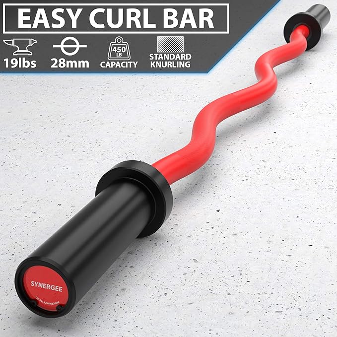Synergee Commercial EZ Curl Olympic Bar Chrome & Black Phosphate with Powder Coated Brass Bushings