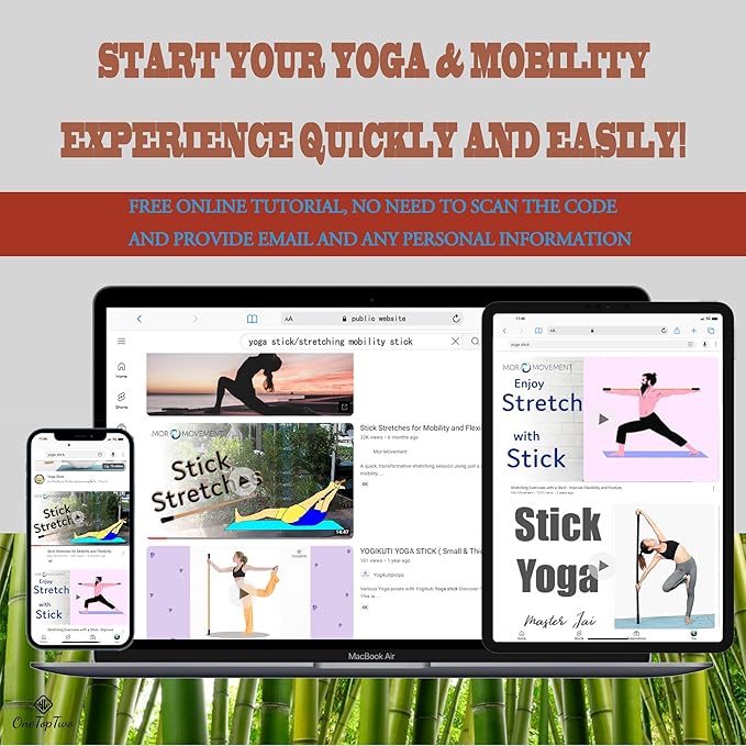 5ft Yoga Stick from Natural Bamboo with Non-Slip Handle-Stretching Stick for Mobility