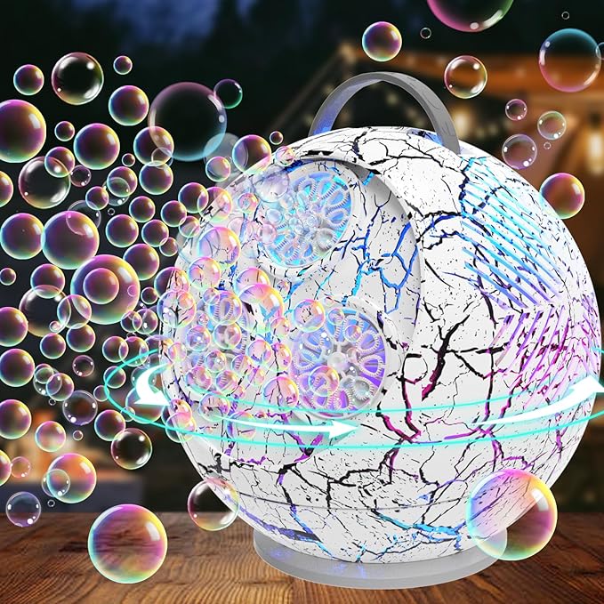 Bubble Machine for Kids Toddlers,45°/360° Rotatable Spherical Bubble Maker Toy with LED