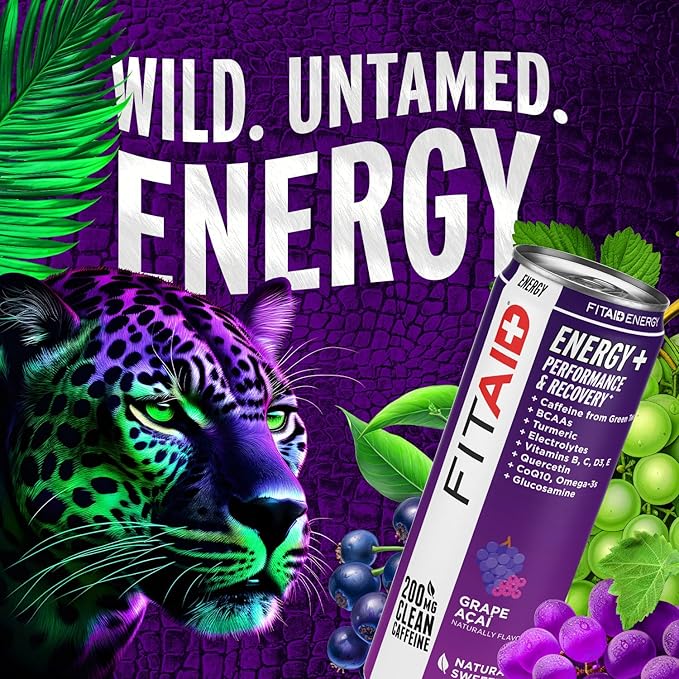 LIFEAID FITAID Energy Grape AÇAI, 200mg Natural Caffeine, Keto, Pre-Workout Performance: BCAAs