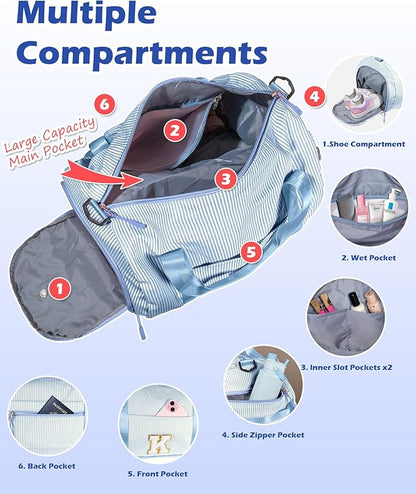 Teen Girl Gifts Trendy Stuff, Girl Gym Bag, Kids Initial Overnight Duffel Bags with Shoe