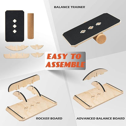 Multi-Optional Wooden Balance Board for all kind of balance tranning, Extra-Large Anti-Slip Wobble