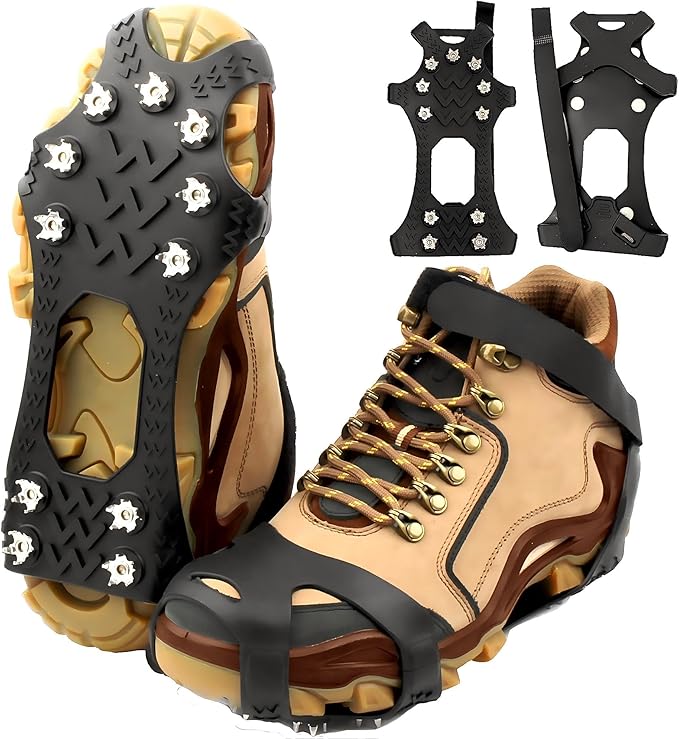 Ice Cleats for Shoes and Boots,Silicone Crampons,11 Stainless Shoe Spikes for Snow and ice,Heavy