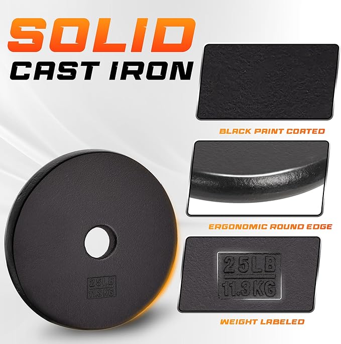 Yes4All Standard 1" Cast Iron Weight Plate - Ideal for Strength Training - Multiple Weight: 5LB to