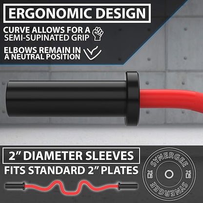Synergee Commercial Super EZ Curl Olympic Bar Chrome, Black Phosphate and Red with Powder Coated