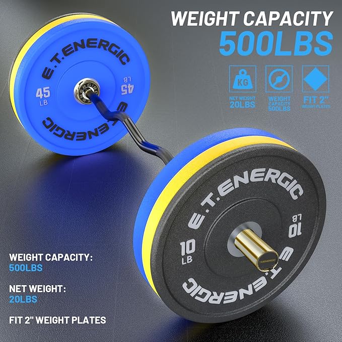 47" Olympic EZ Curl Bar 500-lbs Capacity Steel Barbell Suitable for 2" Weight Plates, 2-Inch Curl