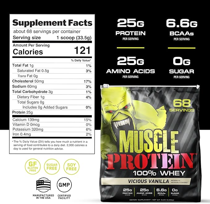 Muscle Whey Protein Flavored Protein Powder, 25,000mg Amino Acids/Serving, Cold Filtered(Packaging
