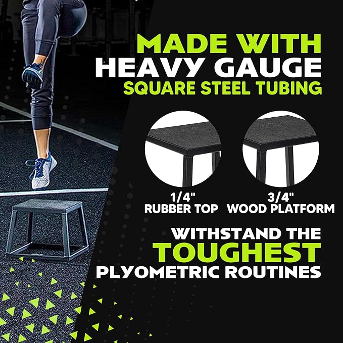 Rage Fitness Steel Plyo Box 12-18-24 Inch High Anti-Slip Pre-Assembled Plyometric Jump Box for Home
