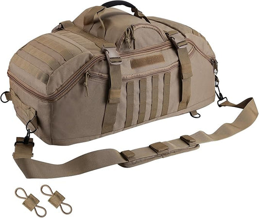 65L Large Duffle Bag, 3-in-1 Tactical Backpack MOLLE Pack for Sports, Gym, Outdoor, Coyote