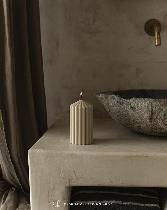 LAWA Ribbed Peak Pillar Candle - Large Beautiful Handmade Pillar Scented Soy Wax Candle Elegant