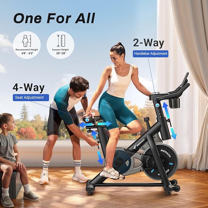 MERACH Exercise Bike, Brake Pad Stationary Bike with Exclusive App, Low Noise Indoor Cycling Bike