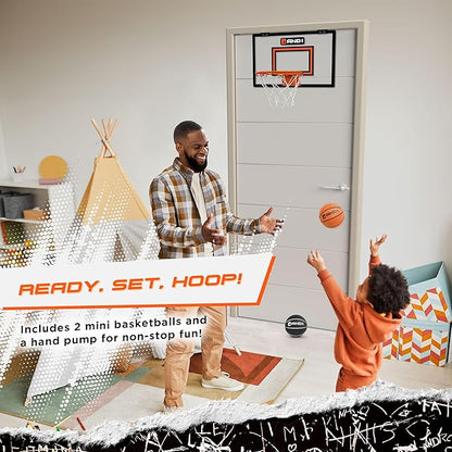 AND1 Over the Door Mini Basketball Hoop: 18x12 Shatterproof Backboard, 2 Mini Basketballs, and Hand