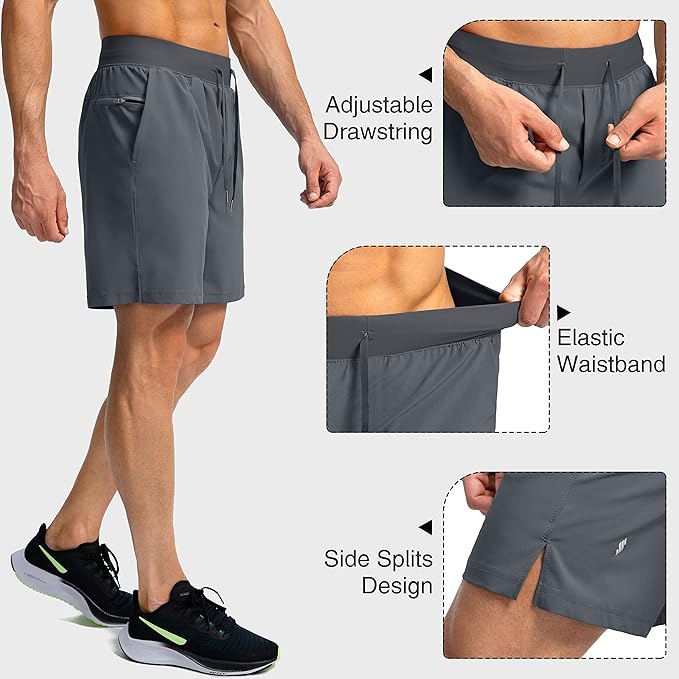 Men's Running Shorts with Zipper Pockets 9 Inch/ 7 Inch / 5 Inch Lightweight Quick Dry Gym Workout