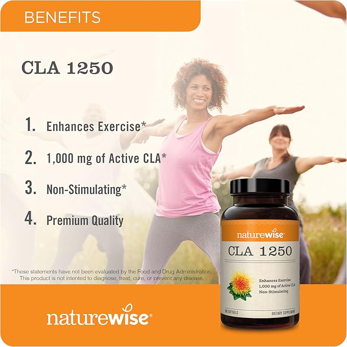 NatureWise CLA 1250 - Conjugated Linoleic Acid Supplement for Women and Men, Not Stimulating