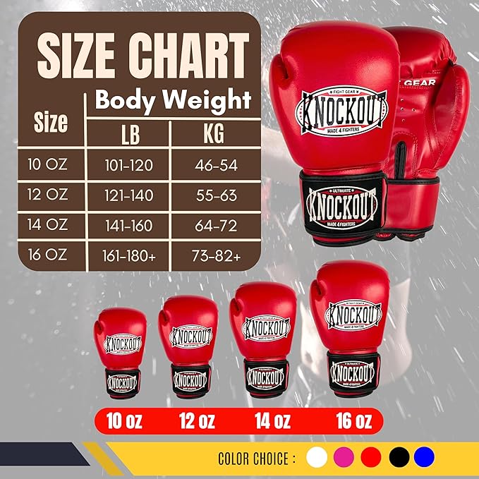 Knockout Gel Boxing Gloves for Men Women - Pro Training Sparring, Maya Hide Leather Muay Thai MMA