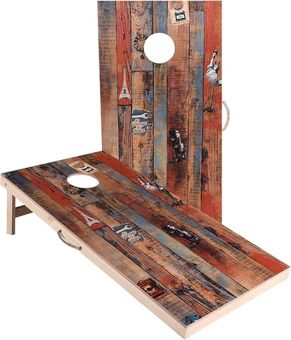 Solid Wood Vintage Cornhole Game Set, Two 4'x2'Cornhole Boards, 8 Cornhole Bags for Indoor and