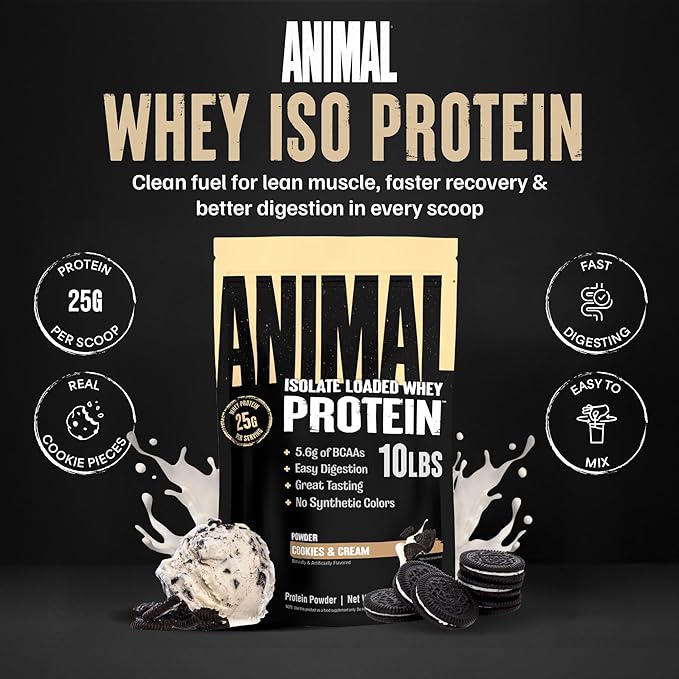 Animal Whey Isolate Protein Powder - Loaded for Pre & Post Workout Muscle Builder and Recovery with