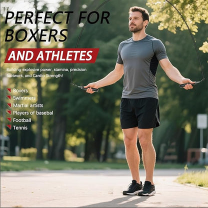 Weighted Jump Rope for Men Women -Interchangeable 1/5lb 1/4lb 1/2lb Heavy jump ropes - 360 Degree