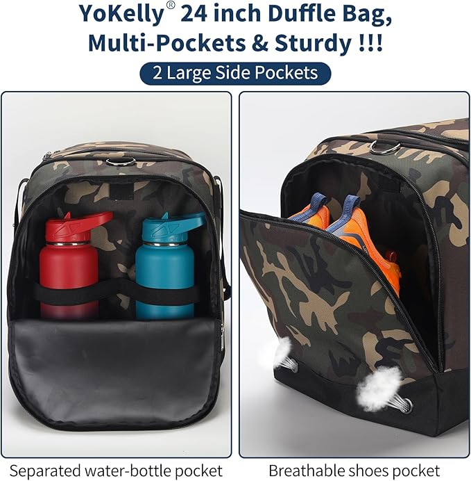 24 inch Large Gym Bag for Men - 65L Hard Bottom Duffle Bag with Shoes Compartment for Sport/Travel