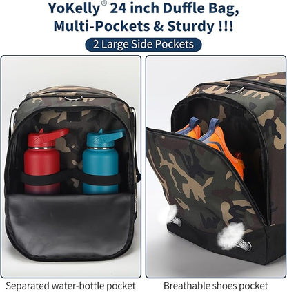 24 inch Large Gym Bag for Men - 65L Hard Bottom Duffle Bag with Shoes Compartment for Sport/Travel